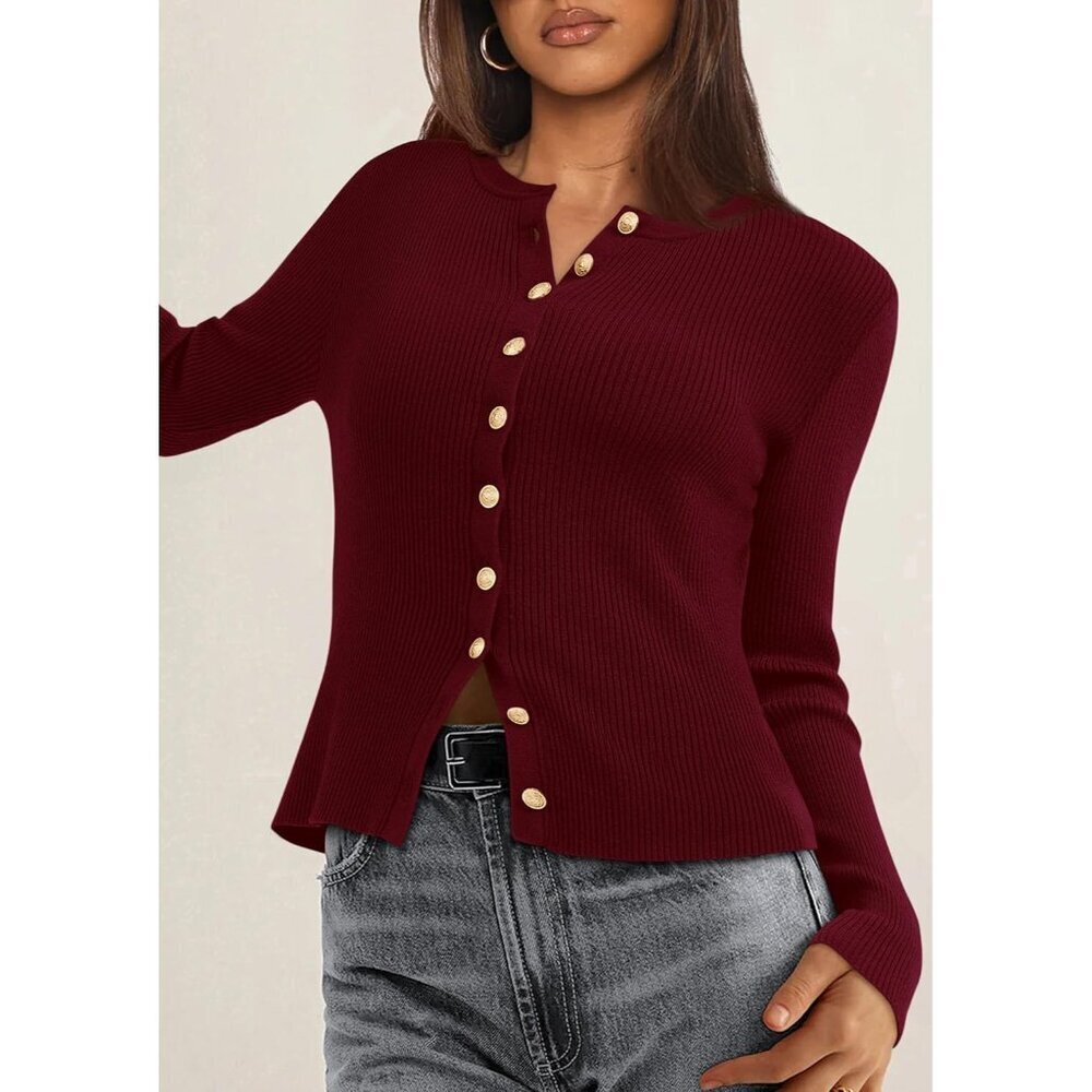 Womens Lightweight Ribbed Knit Cardigan Long Sleeve Button Up Fall Fashion - Picture 7 of 7
